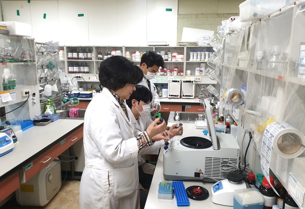 경상국립대 생명과학부 연구실에서 김명옥 교수 연구팀이 실험을 진행하고 있다.