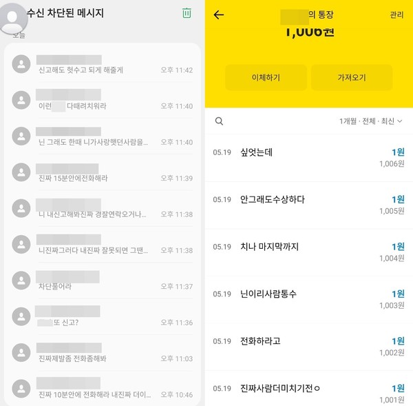 A씨는 B씨가 이 같은 내용의 문자 메시지와 계좌 이체 내용 등을 자신에게 보냈다고 주장한다. 